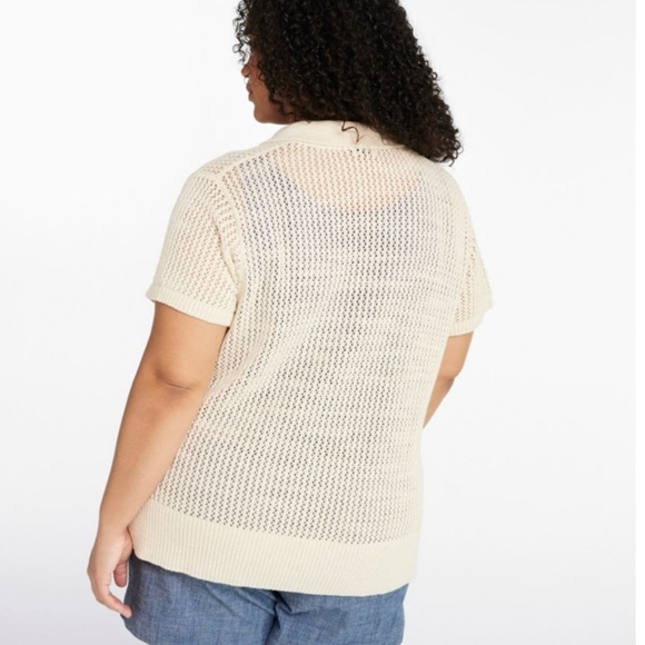 L.L. Bean Women’s Organic Cotton Slub Pointelle Sweater, Polo Preppy Small - Picture 3 of 11